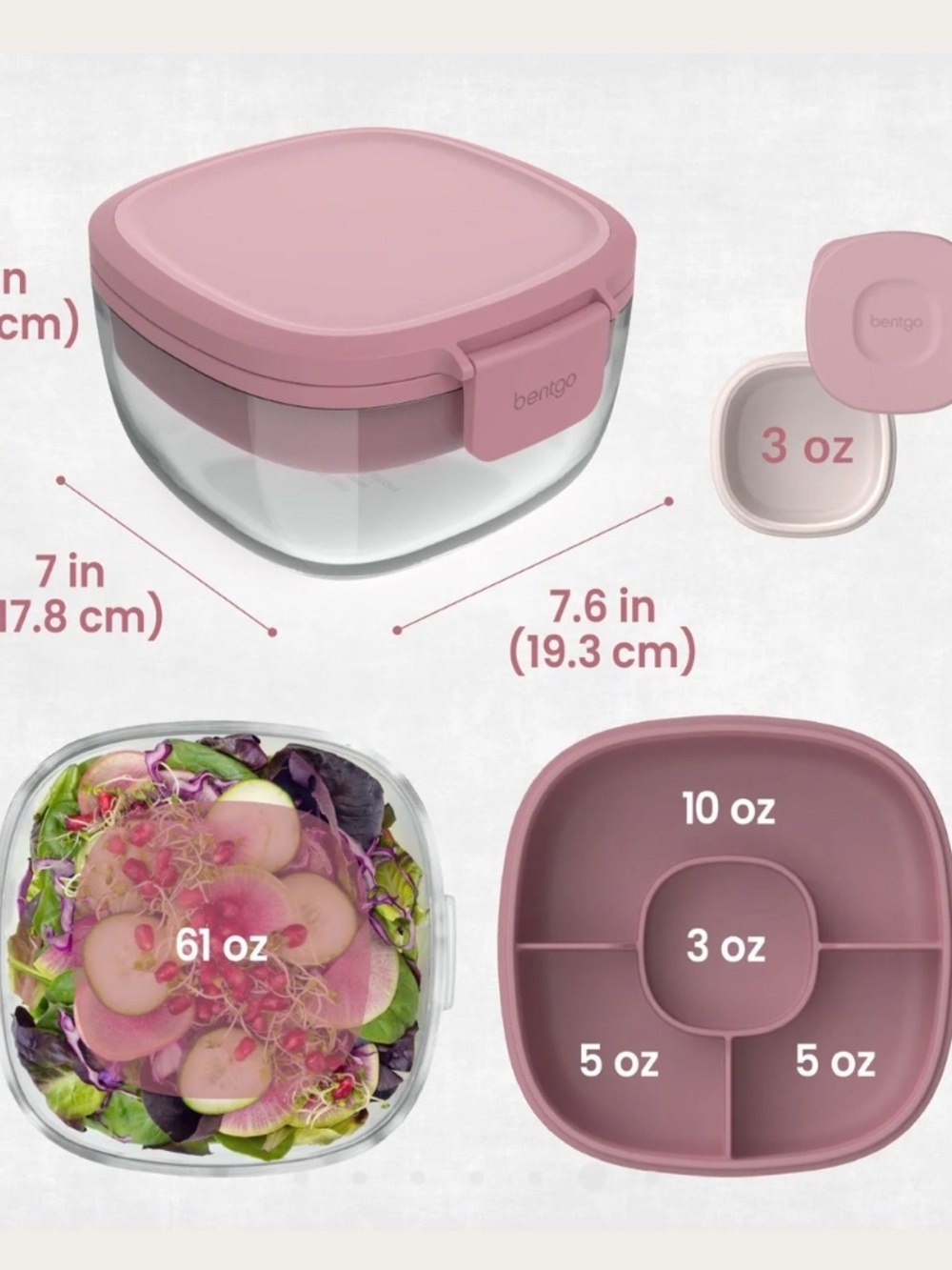 🥬Bentgo Glass All-In-One Salad Container - Rose🥬 - Picture 2 of 8
